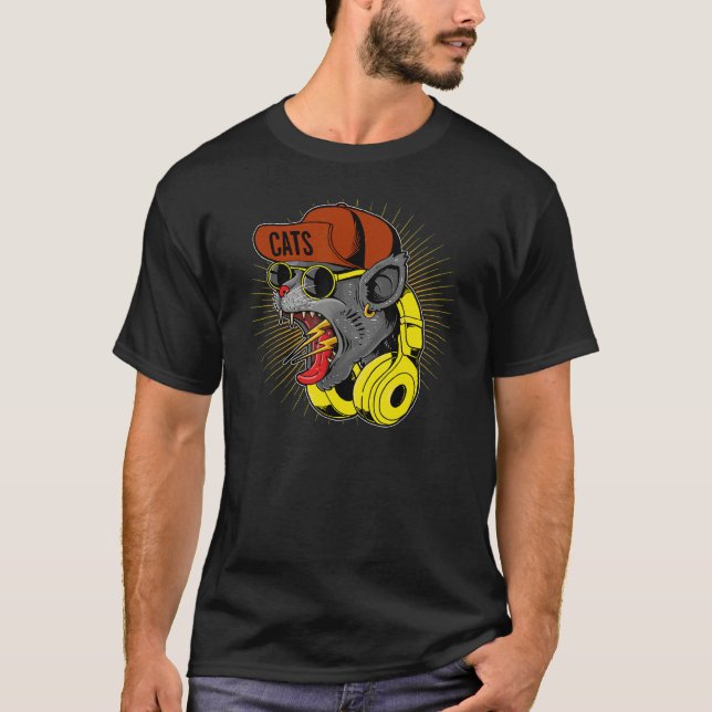 Screaming Black Cat Teenager  Cat Vintage T-Shirt (Front)