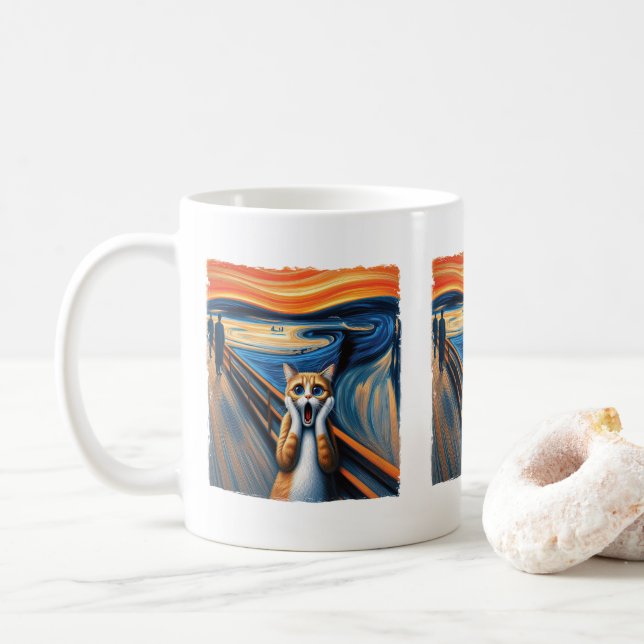 Screaming Cat Art Parody Cat Lovers & Pet Owners Coffee Mug (With Donut)