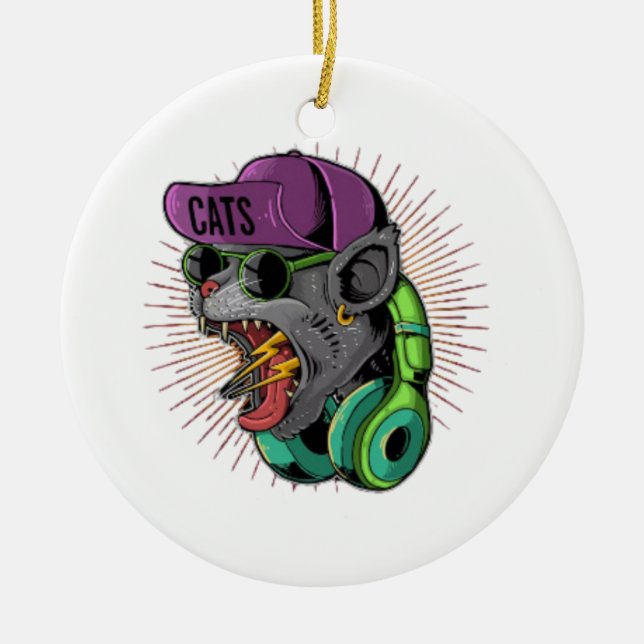 Screaming cat hypebeast teenager ceramic tree decoration (Front)