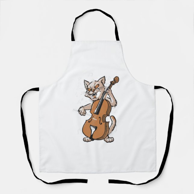 Screaming Cat Musician Playing Cello  Apron (Front)