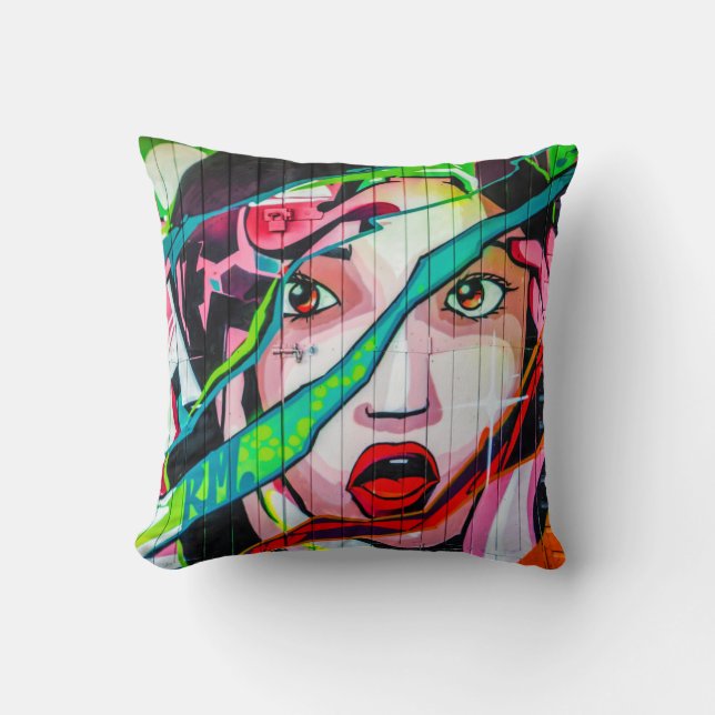 Screaming Girl Colorful Graffiti Pillow (Front)
