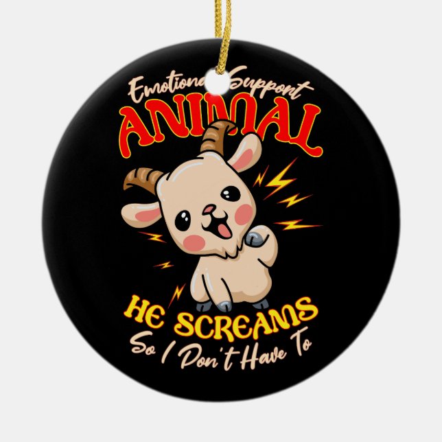 Screaming Goat Emotional Support Animal Goat Owner Ceramic Tree Decoration (Front)