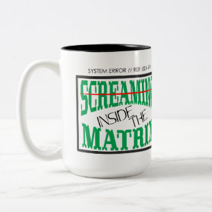 Screaming Inside Glitch Art Cyberpunk Typography Two-Tone Coffee Mug