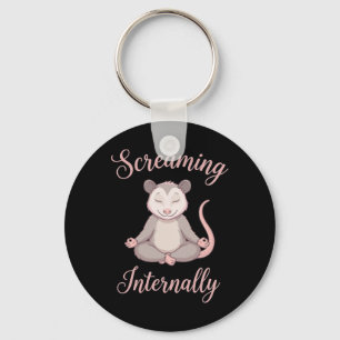 Screaming Internally Funny Meditating Yoga Opossum Key Ring