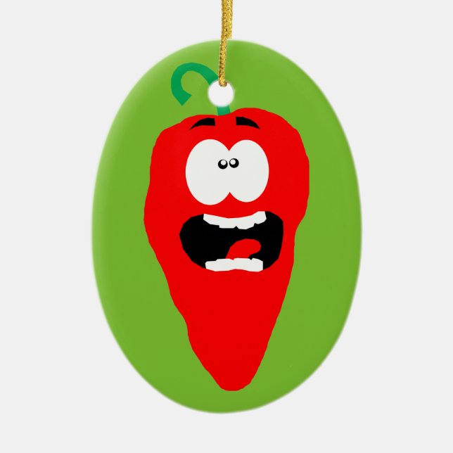 Screaming Red Hot Chilli Pepper Ceramic Tree Decoration (Front)