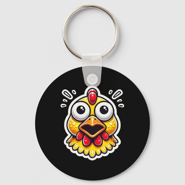 Screaming Rubber Chicken Funny Surprised Farm  Key Ring (Front)