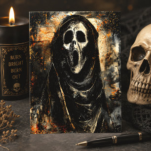 Screaming Skull Hooded Skeleton Horror Halloween Postcard