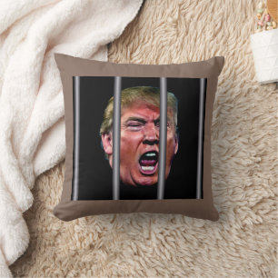 Screaming Whining Trump Head Behind Prison Bars Cushion
