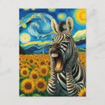 Screaming Zebra in a Faux Van Gogh Sunflower Field Postcard<br><div class="desc">A weird screaming zebra has arrived in the sunflower field a faux Van Gogh AI generated art</div>