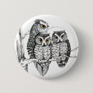 Screech Owl Family Button