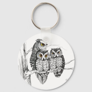 Screech Owl Family Keychain