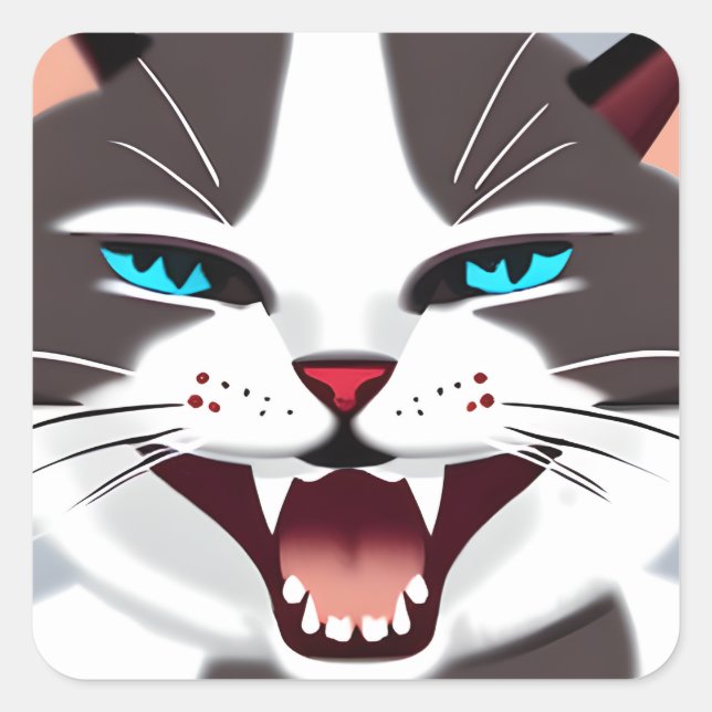 Screeching Blue Eyed Cat Square Sticker (Front)