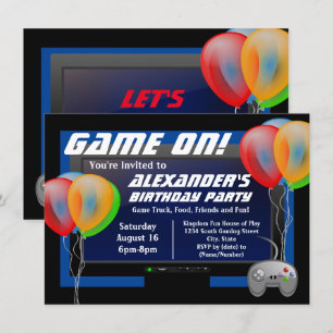 Screen Balloons Video Game Gaming Birthday Party Invitation