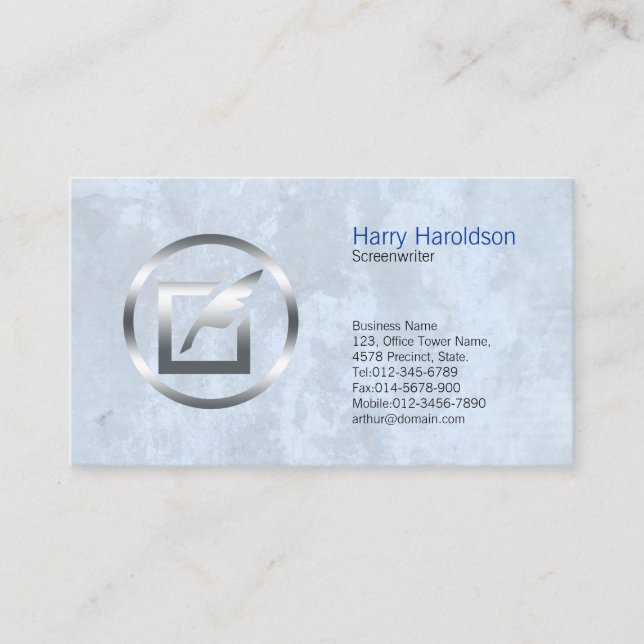 Screenwriter Bold Quill Icon Business Card (Front)