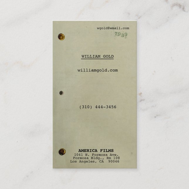 Screenwriter Vintage Business Card (Front)