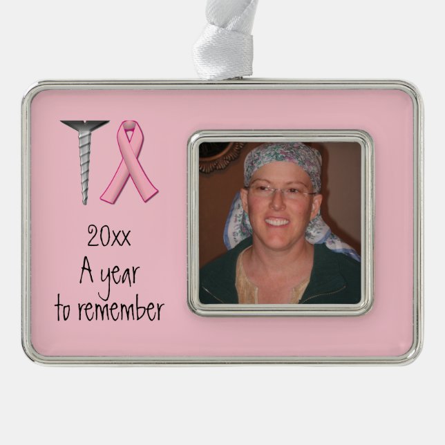 Screw Breast Cancer, A Year to Remember Silver Plated Framed Ornament (Front)