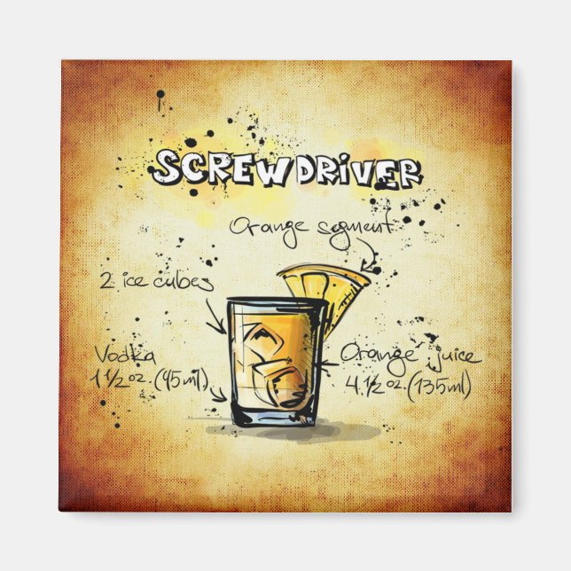 Screwdriver Cocktail Recipe Gold Bar Magnet (Front)