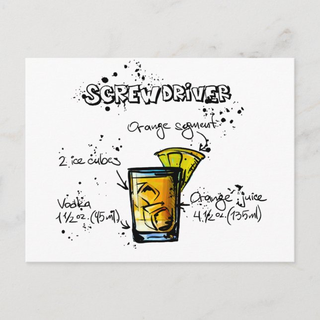 Screwdriver Cocktail Recipe Postcard (Front)