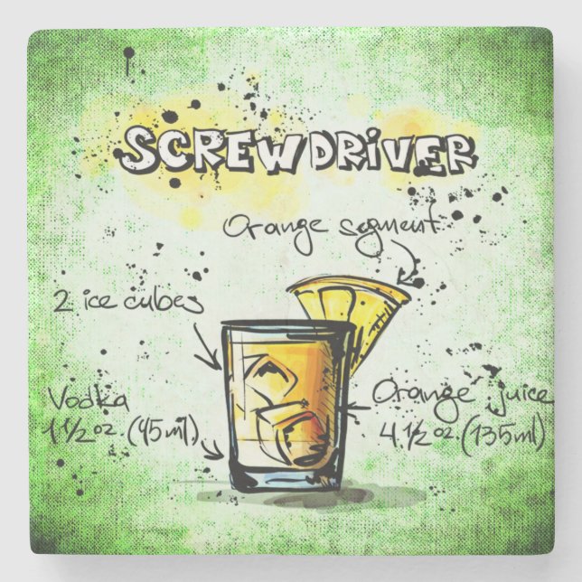 Screwdriver Drink Recipe Stone Coaster (Front)