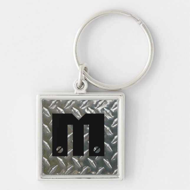 Screwed on Initial - Aluminium Checkerplate Key Ring (Front)