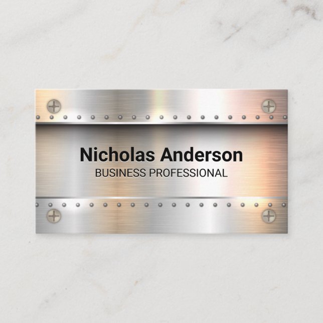 Screws | Metal Brush Background Business Card (Front)