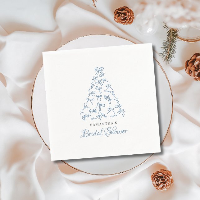 Scribble Blue Bow Christmas Tree Bridal Shower  Napkin (Creator Uploaded)