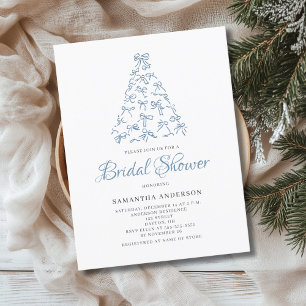 Scribble Bow Christmas Bridal Shower Invitation Postcard
