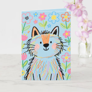 Scribble Cat Greetings Card Blue