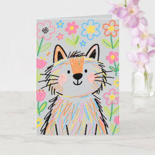 Scribble Cat Greetings Card Grey