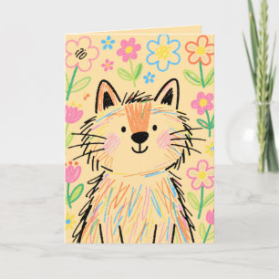Scribble Cat Greetings Card Soft Warm Cream
