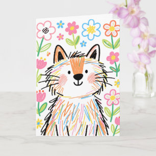 Scribble Cat Greetings Card White