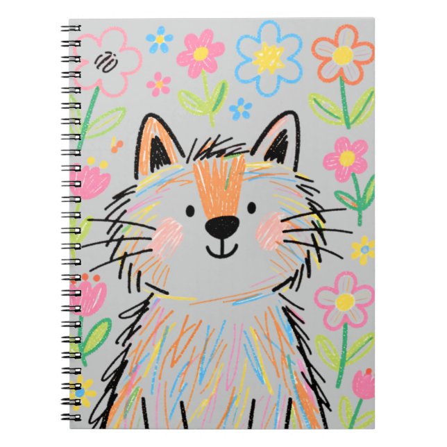  Scribble Cat Notebook Grey (Front)