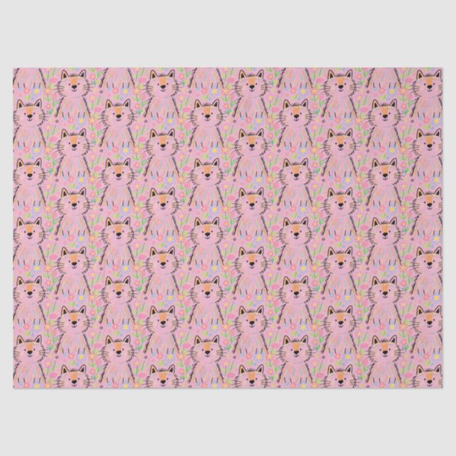 Scribble Cat Tissue Paper Pink (Front)