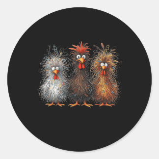 Scribble Chicken Trio Wild Hair Funny Crazy Chicke Classic Round Sticker