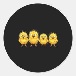 Scribble Chicks Line Up Cute Yellow By Chicken Art Classic Round Sticker