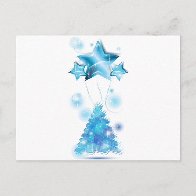 Scribble Christmas Tree with stars balloons Holiday Postcard (Front)