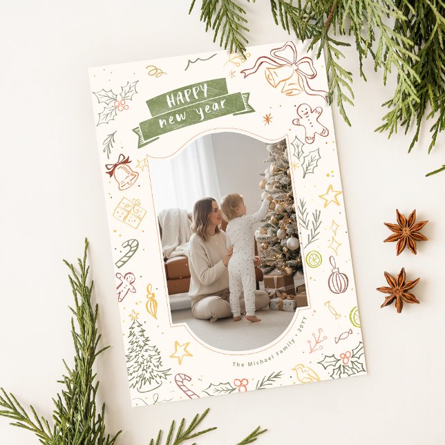 Scribble Doodle Whimsical Family Christmas Photo Holiday Card (Creator Uploaded)