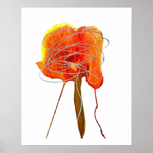 Scribble flower abstract watercolor red floral poster (Front)
