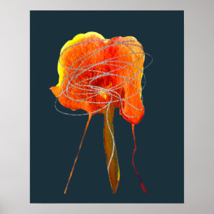 Scribble flower abstract watercolor red floral poster