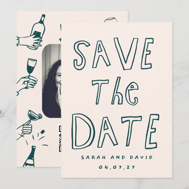 Scribble Funny Doodle Save the date (Front/Back)