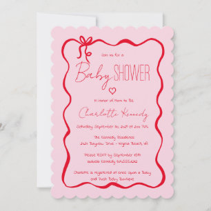 Scribble Hand Drawn Doodle Bow Baby Shower Invitation