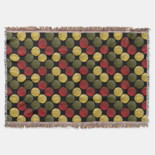 Scribble Ikat Circles   Red, Green, Gold Throw Blanket