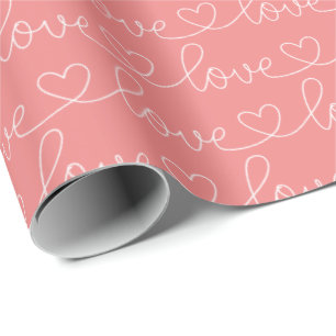 Scribble Love   Pink and White Wrapping Paper