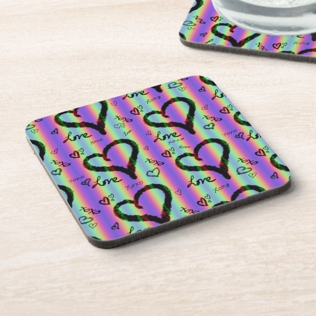 Scribble Love Xoxo Heart Stripe Plastic Coaster (Left Side)