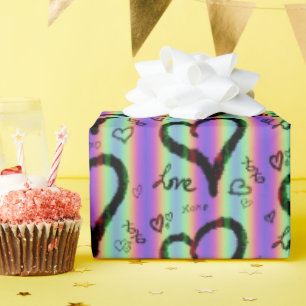 Scribble Love Xoxo Heart Stripe Wrapping Paper