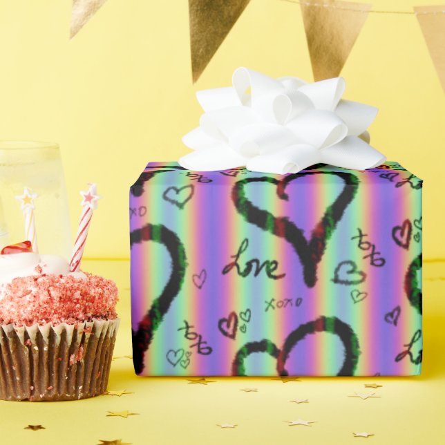 Scribble Love Xoxo Heart Stripe Wrapping Paper (Birthday Party)