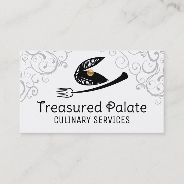 Scribble oysters shrimp seafood forks catering par business card (Front)