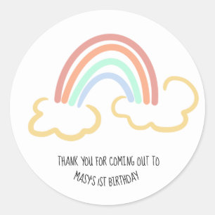Scribble Rainbow and Cloud Birthday Thank You Classic Round Sticker