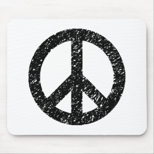 Scribble Stencilled Peace Symbol - Black on White Mouse Mat
