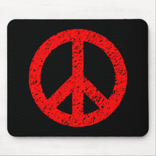 Scribble Stencilled Peace Symbol - Red on Black Mouse Mat